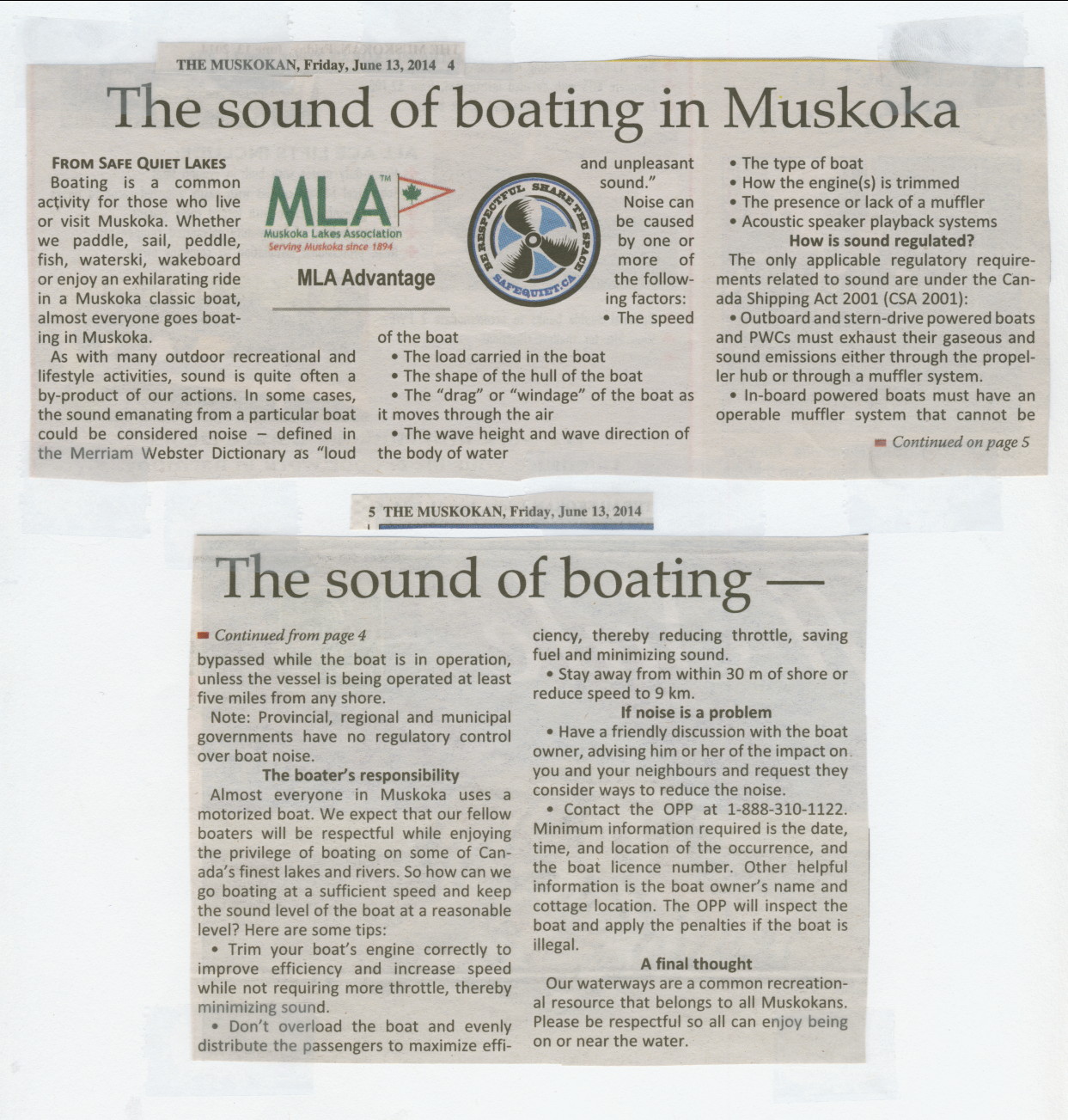 2014 - June 13 - The sound of boating in Muskoka - The Muskokan page 4 & 5